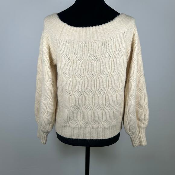Lulu's Boat Neck / Off Shoulder Sweater, Cream, Sz S - Picture 3 of 9
